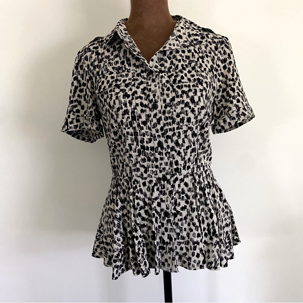 Burberry Black and White Short Sleeve Peplum Top